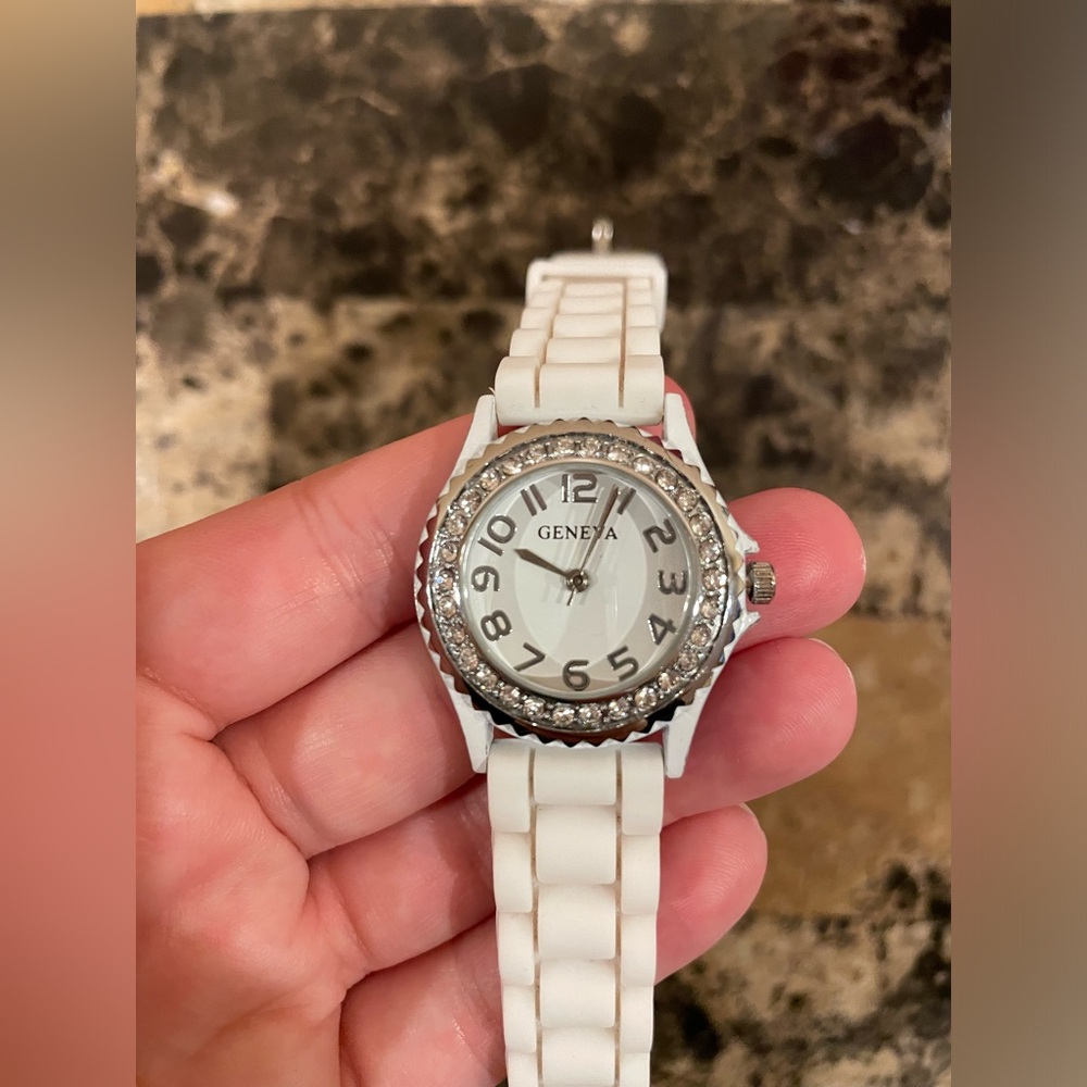 Geneva White Rhinestone Watch 10026